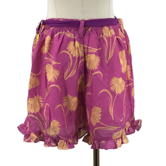 SMILEY unique vintage L 10-12 purple yellow daisy sleep pajama shorts NWT B88 - Picture 2 of 6